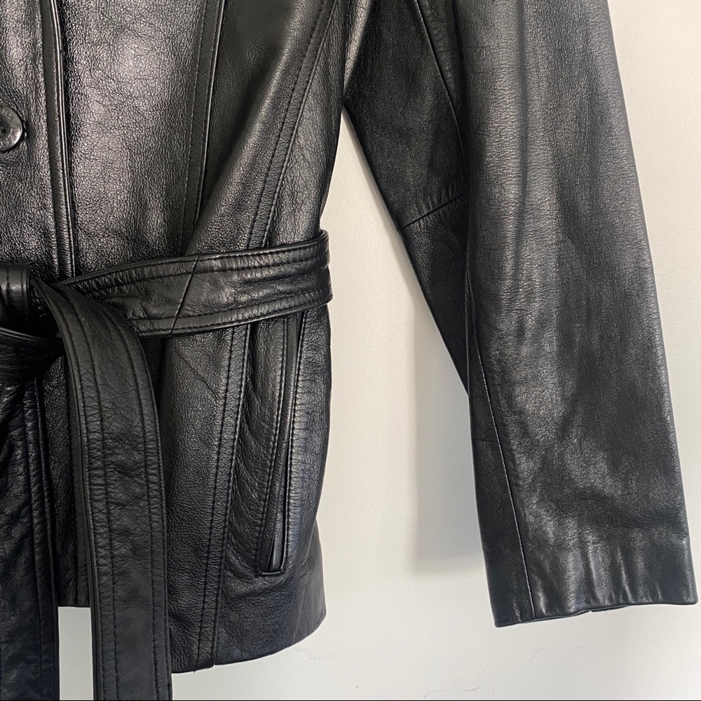 Vintage Leather Blazer Jacket Belted Removable Insulation Black size Medium - Picture 8 of 12